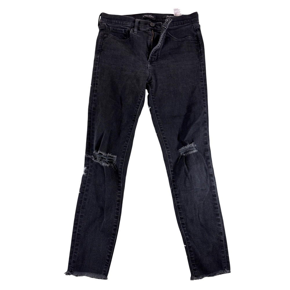 Banana Republic‎ Premium Denim Black Distressed Skinny Jeans Size 27 Frayed Hem